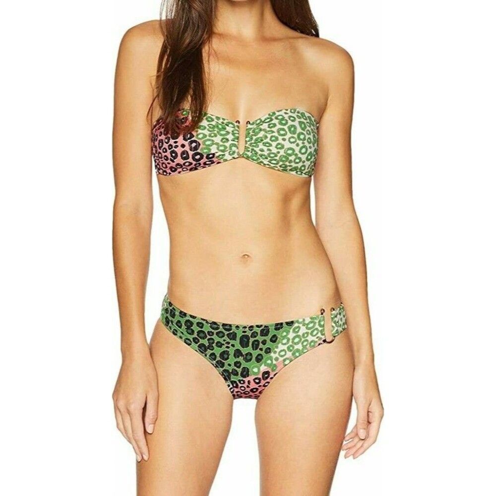 Derek Lam 10 Crosby Women's U Wire Bandeau Bikini Set sz XS Pink Green Leopard